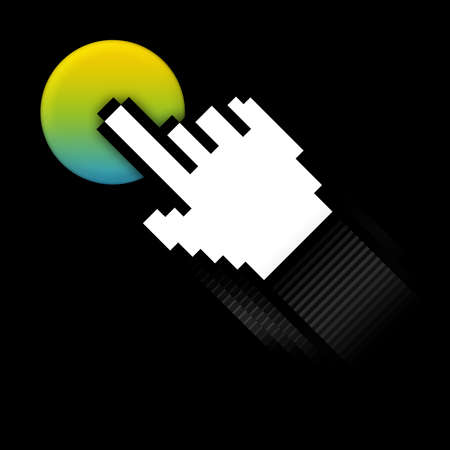 Colored button and cursor on black background.の写真素材