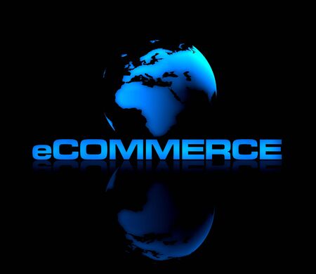 Abstract shiny globe on black background with eCOMMERCE type in front.の写真素材