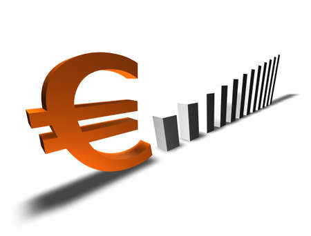 Conceptual 3D-artwork. Increase of the european value. Isolated on white. の写真素材