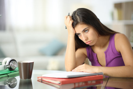 Frustrated student boring and complaining at home