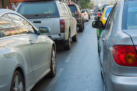 Many car with the traffic jam in bangkok capital city, thailandの写真素材