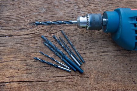 The closeup of electric drill and iron drill bitの写真素材