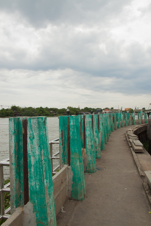 The concrete walkway at riverside in thailandの写真素材