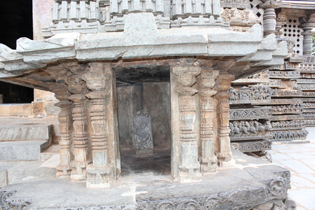 Hoysaleshwara Temple structure - inside carving of Naga (Serpent god)の写真素材