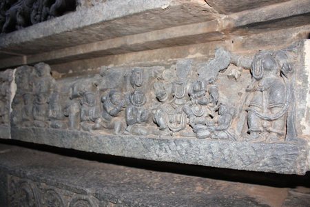 Hoysaleswara Temple wall carving looking like ancient alien astronauts bowingの写真素材