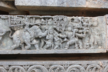 Hoysaleswara Temple wall carving of Ancient War sceneの写真素材