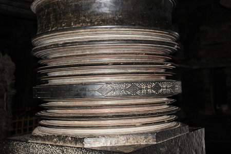 lathe turned pillar inside the hoysaleswara templeの写真素材