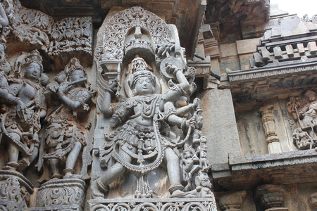 Hoysaleswara Temple wall carving of Garuda - humanoid birdの写真素材