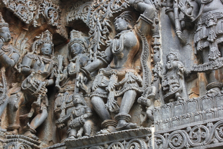 Hoysaleswara Temple wall carving of female dancerの写真素材