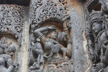 Darpana Sundari (Beautiful lady with mirror) in Hoysaleswara Templeの写真素材