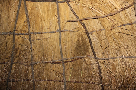 Inner view of the Native American housing (Wigwam) at Fort Ancientの写真素材
