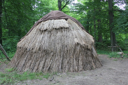 An exhibit displaying Native American housing (Wigwam) at Fort Ancientの写真素材