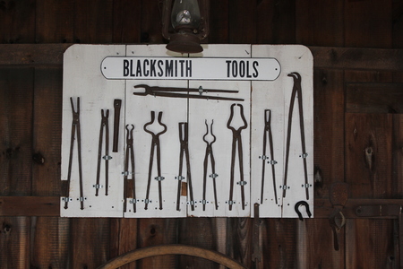 Display of Tools at the Blacksmith Shop in Amish Villageの写真素材