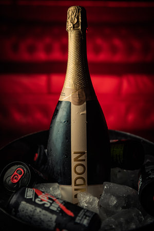 Buenos Aires, Argentina; 05-09-2023: bottle of chandon in a bucket with ice and speed.のeditorial素材