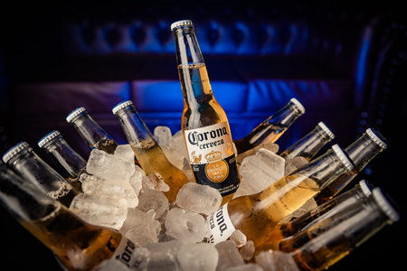 bottles of Corona beers on iceのeditorial素材