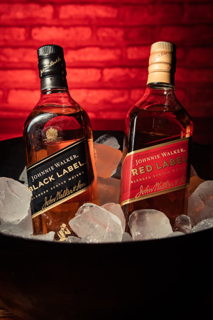 Bottles of Red Label and Black Label brandのeditorial素材