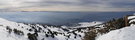 panoramic photo of mountainの写真素材