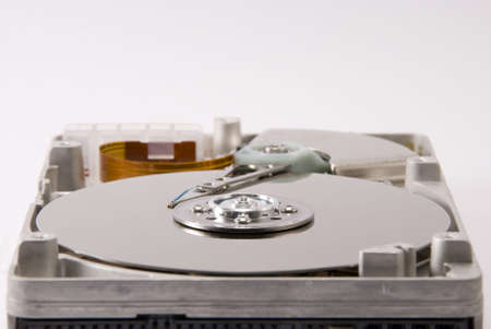 close-up of the opened hard disk drive