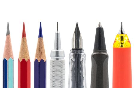 Different stationery writing tools isolated on white backgroundの写真素材