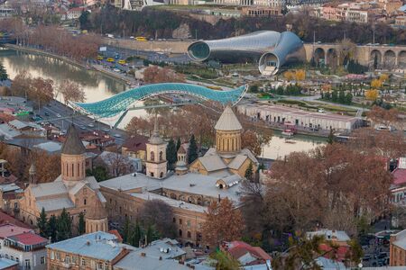 TBILISI, GEORGIA - DEC.12, 2017 : The cityscape of Tbilisi view from the hillのeditorial素材