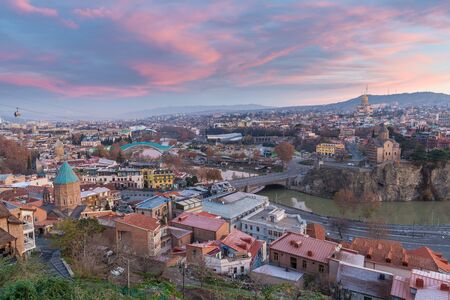 TBILISI, GEORGIA - DEC.11, 2017 : The cityscape of Tbilisi view from the hillのeditorial素材