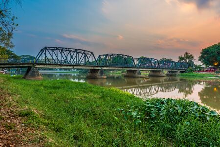 The historical Iron Bridge of Chiang Mai, Thailandの写真素材