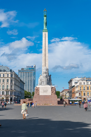 RIGA, LATVIA - July 5, 2018 : The Freedom Monument is a memorial to honouring soldiers killed during the Latvian War of Independenceのeditorial素材