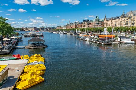 STOCKHOLM, SWEDEN - July 1, 2018 : View of Stockholm city and DjurgÃ¥rdsbron river, seen from DjurgÃ¥rdsbron bridgeのeditorial素材