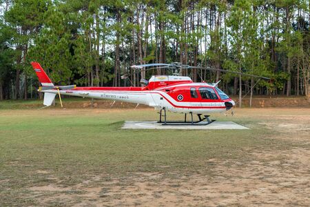 PHETCHABUN, THAILAND - DEC.25, 2018 : Airbus Eurocopter AS350 helicopter of Ministry of Natural Resources and Environment of Thailand at Tung Salaeng Luang National Park park on the helipadのeditorial素材