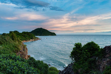 Cliff, cape and small island of famouse viewpoint in Chanthaburi, Thailandの写真素材