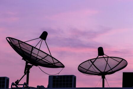 Silhouette 2 Satellite on twilightの写真素材