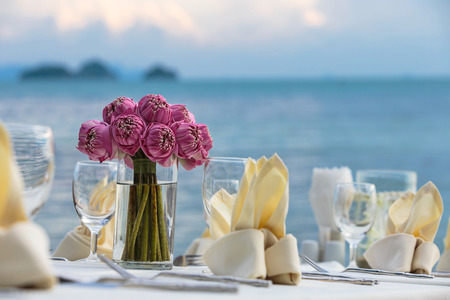 flower setting on the beach