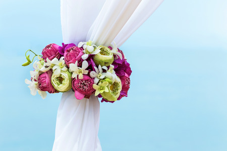 wedding setting on the beach for wedding ceremonyの写真素材