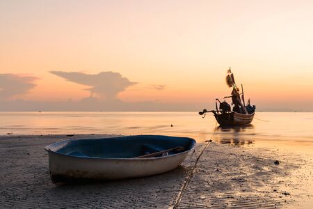 Long exposure technique of boat at twilight time, Samui island Thailandの写真素材