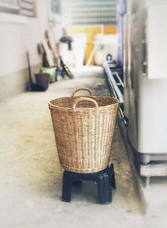 Clothes baskets that are waiting while the washing machine is finishedの写真素材