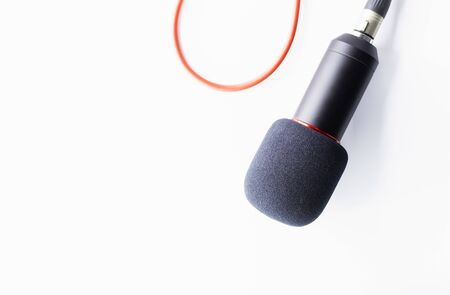 Sound studio. Microphone with cable isolated on white backgroundの写真素材