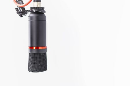 Sound studio. Microphone with cable isolated on white backgroundの写真素材