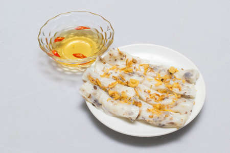 Banh cuon, vietnamese steamed rice noodle roll, vietnamese popular breakfast food