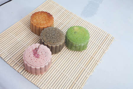Vietnamese mid autumn festival cake. Mooncakes are traditional pastries eaten during the Mid-Autumn...