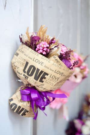 Close-up Large Beautiful bouquet of mixed flowers. Flower background and Wallpaper. Floral shop concept . Beautiful fresh cut bouquet. Flowers deliveryの写真素材