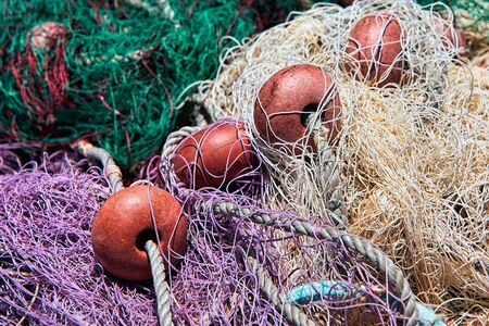 Some fishing nets on the quayside at Latchi in Cyprusの写真素材