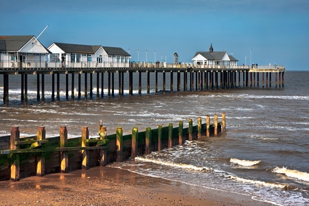 Sun setting on Southwold Pier Suffolkの写真素材