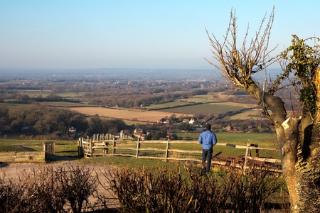 Admiring the view from the South Downs at Ditchlingの写真素材