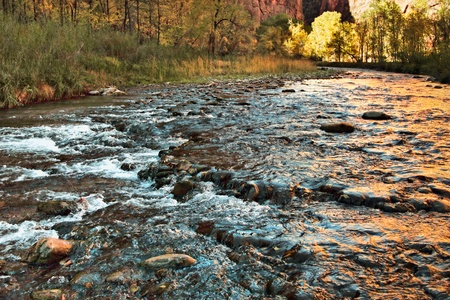 Evening sunshine falling on the Virgin Riverの写真素材