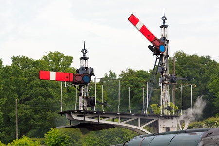 Old railway signals at Horsted Keynesの写真素材