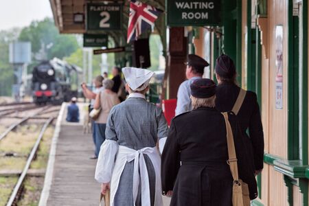 Bluebell Railway, Horsted Keynes, West Sussex, UK  - May 7, 2011 -Southern at War re-enactment dayのeditorial素材
