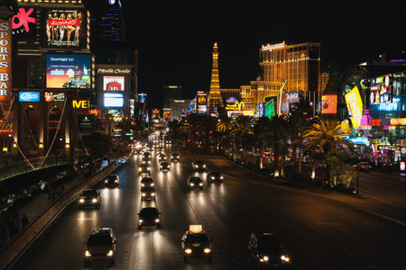 Night scene along The Strip at Las Vegasのeditorial素材