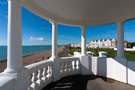 View from a colonnade in the grounds of the De la Warr Pavillionのeditorial素材