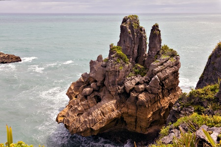 Pancake rocks near Punakaikiの写真素材