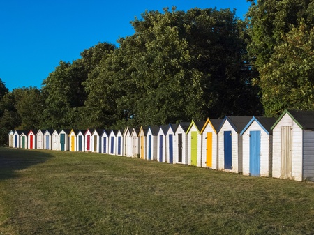 Beach huts at Broadsands Beach Torbayの写真素材